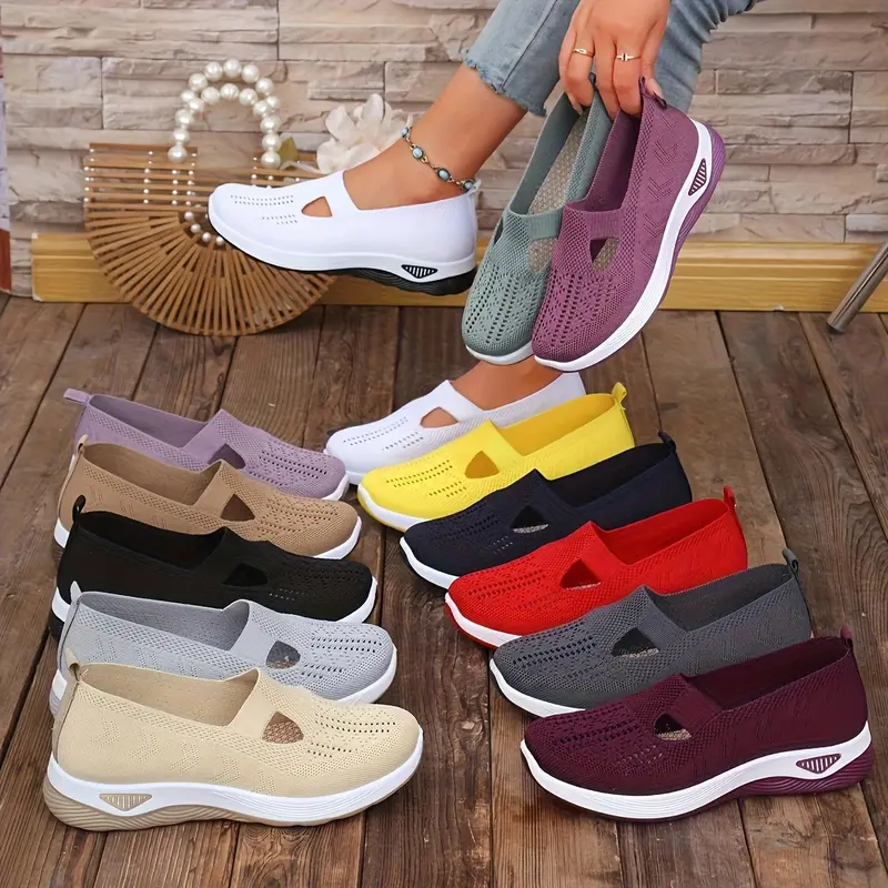 Rain Core | Plus Size Women's Slip-Ons - Airy Mesh Sneakers with Hollow Cut-Out Design |   Lightweight & Cute for Outdoor Walking, All-Season Casual Comfort