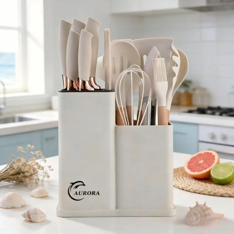 19-Piece High-Quality Silicone Cooking Utensils Set - Handwash Wooden Handles, Heat-Resistant Spatulas, Bamboo Storage Container, Everyday Kitchenware Set to Elevate Your Kitchen & Keep It Organized and Tidy for Easy Cooking