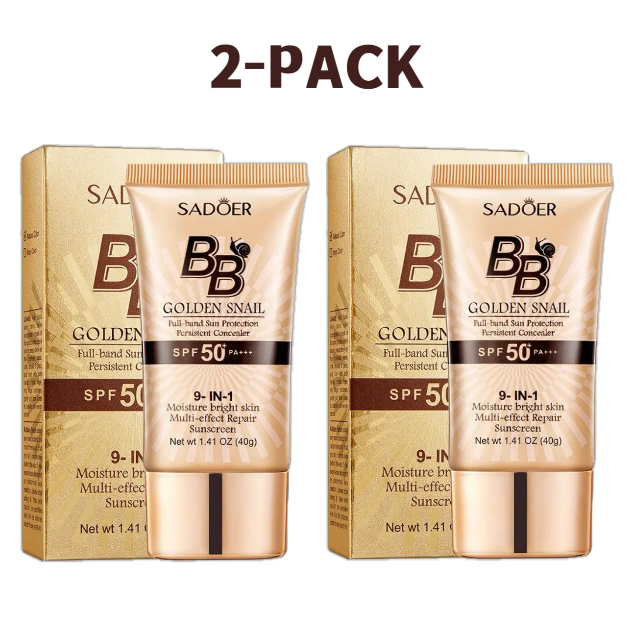 2-Pack Multiple Effect Snail BB Cream with SPF 50+, Full Coverage Sun Protection, Sweatproof & Moisturizing Matte Finish for All Skin Types, Full Coverage Bb & Cc Creams, Multiple Effect Bb & Cc Creams