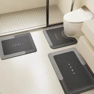 Bathroom Toilet Mat 3-Piece Set, Quick-Drying & Water-Absorbing Floor Mat, Rubber Anti-Slip Bottom, Household Decor Mat, Perfect for Bathroom Entrance, Washbasin, Toilet, Bathtub Side, Kitchen, Living Room & Laundry Room,0.1-Inch Thin Model
