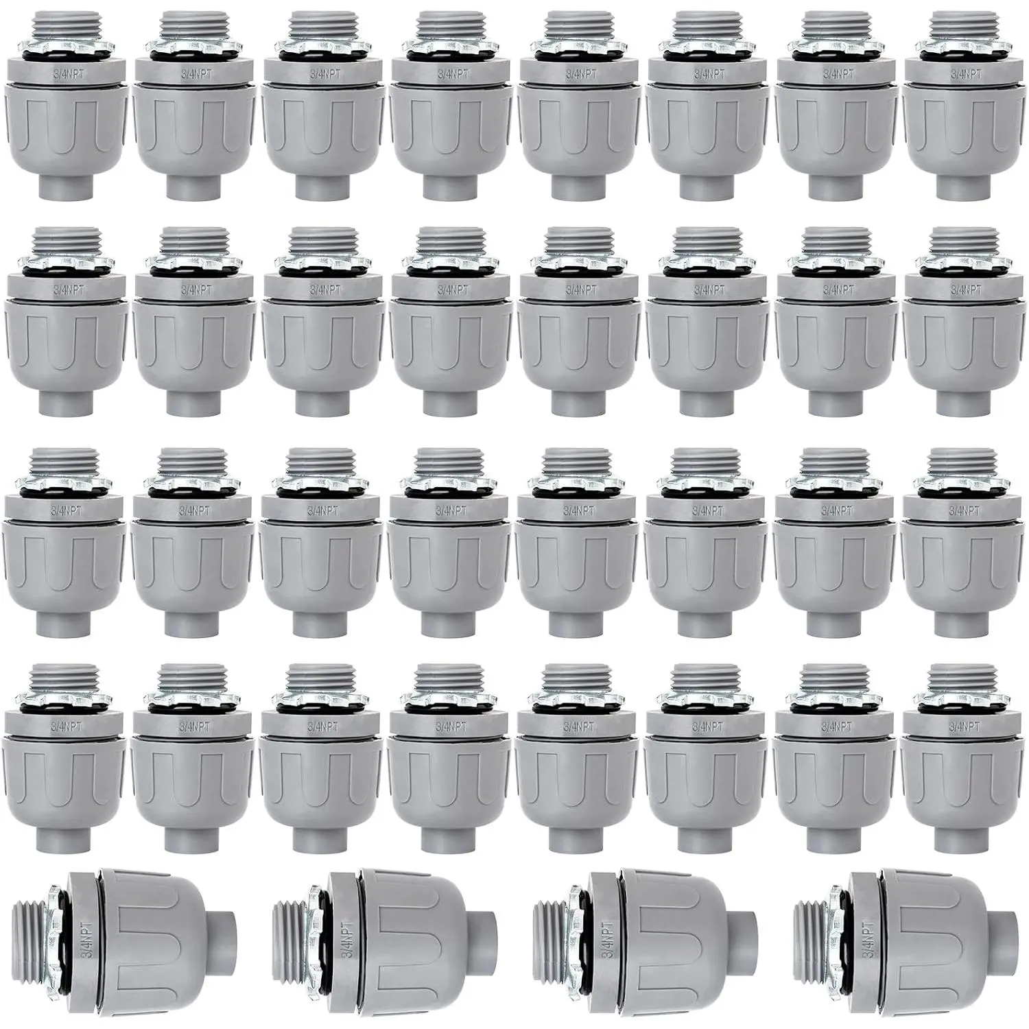 3/4 inch Liquid Tight Connector PVC Flexible Conduit Connector, Straight 180  UL Listed Liquid Tight Connector, Non-Metallic Electrical Conduit Fittings (36 Pack)