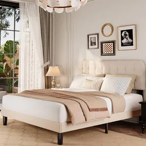 Gizoon Queen Bed Frame with Headboard, Upholstered Platform Bed with Sturdy Wooden Slats, Noise-Free, No Box Spring Needed, Easy Assembly, Modern Bedroom Furniture