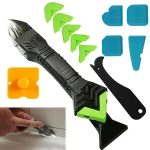 Caulking Tool 5 in 1 Silicone Caulking Grout Removal Sealant Finishing Tool with Grout Scraper, 6 Exchange Silicone Pads, Adhesive Residue Scraper Seam Repair Kit for Kitchen Bathroom