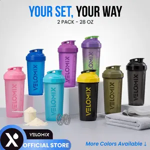 VELOMIX 2-Pack 28oz Leakproof Water Bottle - Protein Shaker with 2 Wire Whisks, Sports Tumbler for Gym Use, Multiple Colors