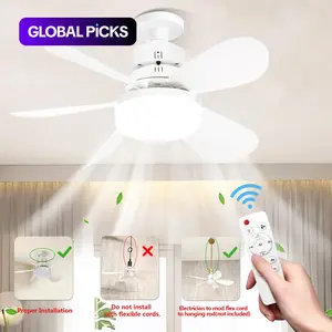 20.5-Inch Remote Control Ceiling Fan Light with Extension Pole, Tool-Free Installation, Energy-Saving Night Light with Timer for Bedroom, Living Room and Kitchen