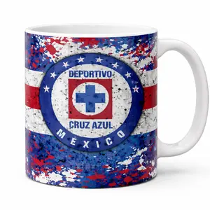 CruzAzul Fan Mug with Full Wrap Red Blue White Splash Design and Team Emblem, Perfect Gift for Match Day, Birthdays or Loyal Football Supporters