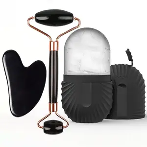 3 in 1 Ice Face Roller Facial Skincare Ice Roller Set, Facial Roller Gua Sha Face Tool Set, Skin Care Tool Beauty Set Face Massage Tool Roller Lifting Contouring Tool Ice Facial Roller Mold Cube, Reusable & Leakproof, Beauty Equipment