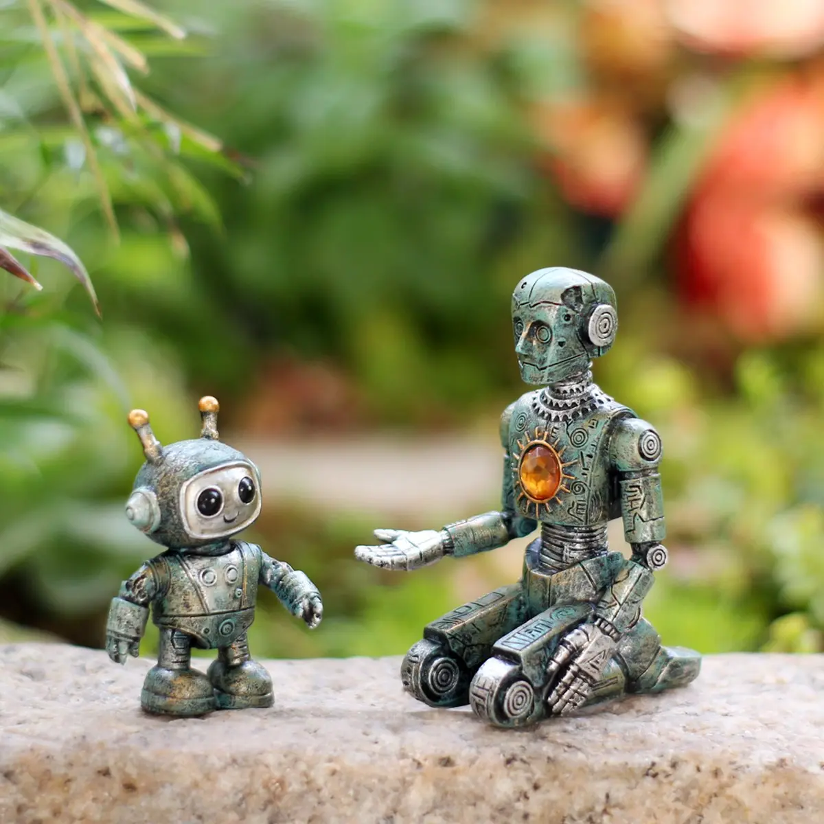 Robot Resin Collection Figurines, Creative Bookshelf Display Statues, Home Office Desktop Decor, Living Room Decor, Mechanical Theme Art, Outdoor Garden Decoration, Resin Sculptures