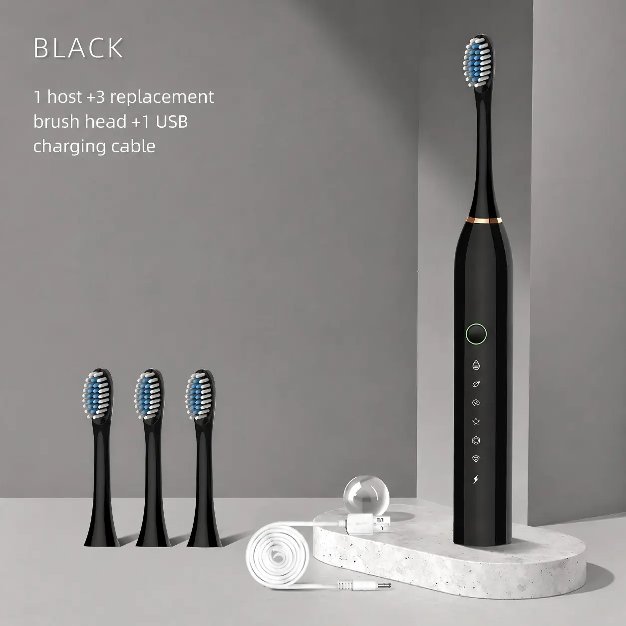 Sonic Electric Toothbrush for Adults - 3 Brush Heads, 6 Modes, USB Charge, Includes 3 Replace Heads