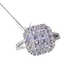 Wish Classic Princess Cut Halo CZ Wedding Ring for Women Micro-Pave Bridal Statement Band European American Style Wholesale Jewelry