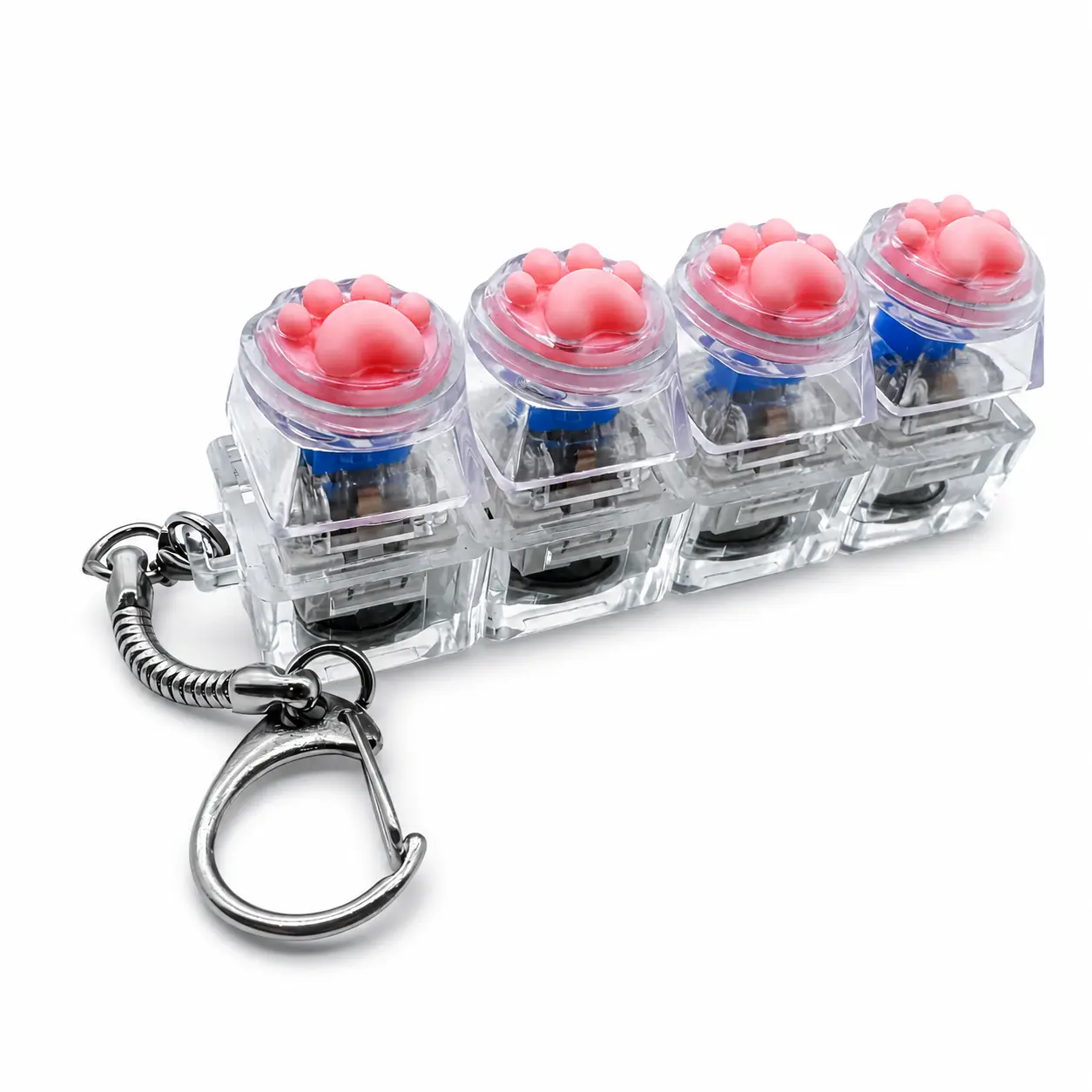 Pink Cat Paw Keyboard Fidget Keychain, 4-Key LED Acrylic Clicker Toy with Blue Switches, Cute Desk Gift
