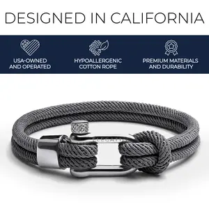 Elegatto Alchor Platinum Rope Bracelet for Men | Premium Nylon Marine Cord with Silver Polished Stainless Steel Shackle Closure | Waterproof and Fade-Resistant | Men’s Designer Bracelets