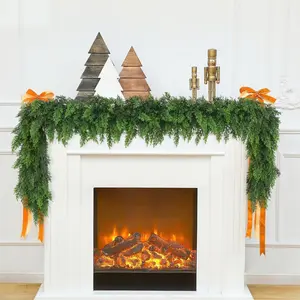 2 Pcs 6 FT Artificial Cedar Garlands, Real Touch Winter Cedar Cypress Garland, Gradient Green Artificial Greenery Pine Garland for Table, Mantle, Wall, Indoor, Outdoor Christmas Decorations (2, 6 FT) summerwins