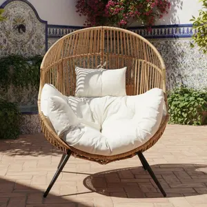 Walsunny Outdoor & Indoor Egg Rocking Chair, 450Lbs Load Capacity Open Wicker Rattan Patio Chair, Oversized Lounger Chair with Cushion Basket for Bedroom, Balcony, Backyard