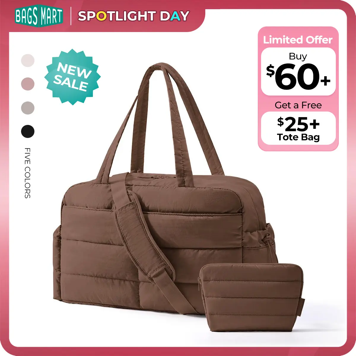 【NEW IN】BAGSMART Women's Lightweight Puffer Duffle Bag, 2-PC 31L Weekender Overnight Quilted Carry On Tote, Water-Resistant Luggage for Travel, Gym summerwins tiktokshopsummersale tiktokshopbacktoschool