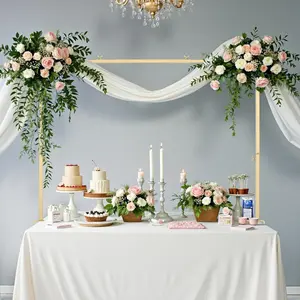 VEVOR Over The Table Rod Stand with Clamps, 13"-42" Tall & 28"-98" Length Adjustable, Metal Table Arch Stand, Tabletop Balloon Arch Frame for Wedding Birthday Party Christmas Decorations, Gold