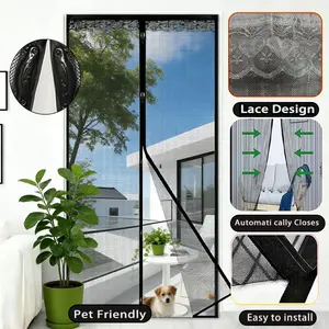Magnetic Mosquito Screen Door, Striped Pattern, Simple Practical Style, Mesh Material, Auto-Close Magnetic Strip, Summer Home Use