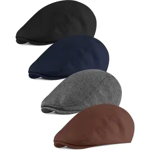 4 Pieces Newsboy Men's Hat Newsboy Cap Flat Cap Soft Stretch Fit Men Cap Cabbie Hunting Cap for Men Outdoor Daily Use