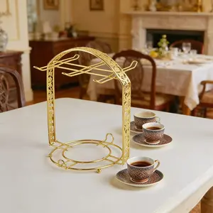 Elegant 6-Cup Mug Tree in Golden/Silvery | Spacious Display for Teacup & Coffee Sets | Sleek & Sturdy Addition to Dining Area or Office | Perfect Housewarming Present