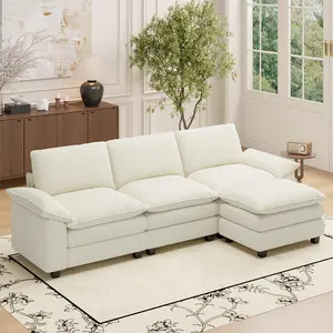 Sectional Sofa with Ottoman, L Shaped Modular Couch Set for Living Room, Comfy Cloud Sleeper Couch, Upholstered Furniture Corduroy Sofa Beige
