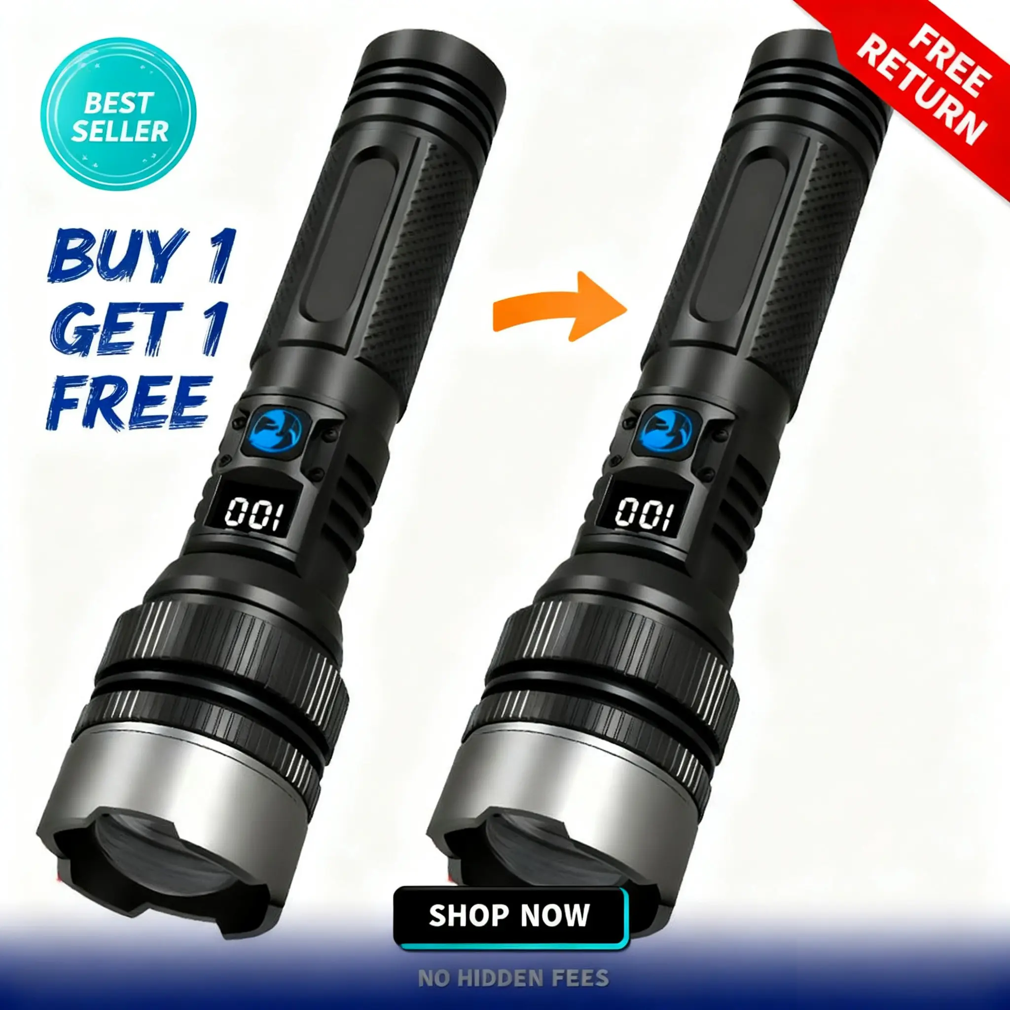 2pcs Buy 1 Get 1 Free, 2-In-1 Power Bank, Rechargeable Multifunctional Flashlight, Super Bright, USB Charging, Zoomable, Compact, Perfect for Camping & Daily Use