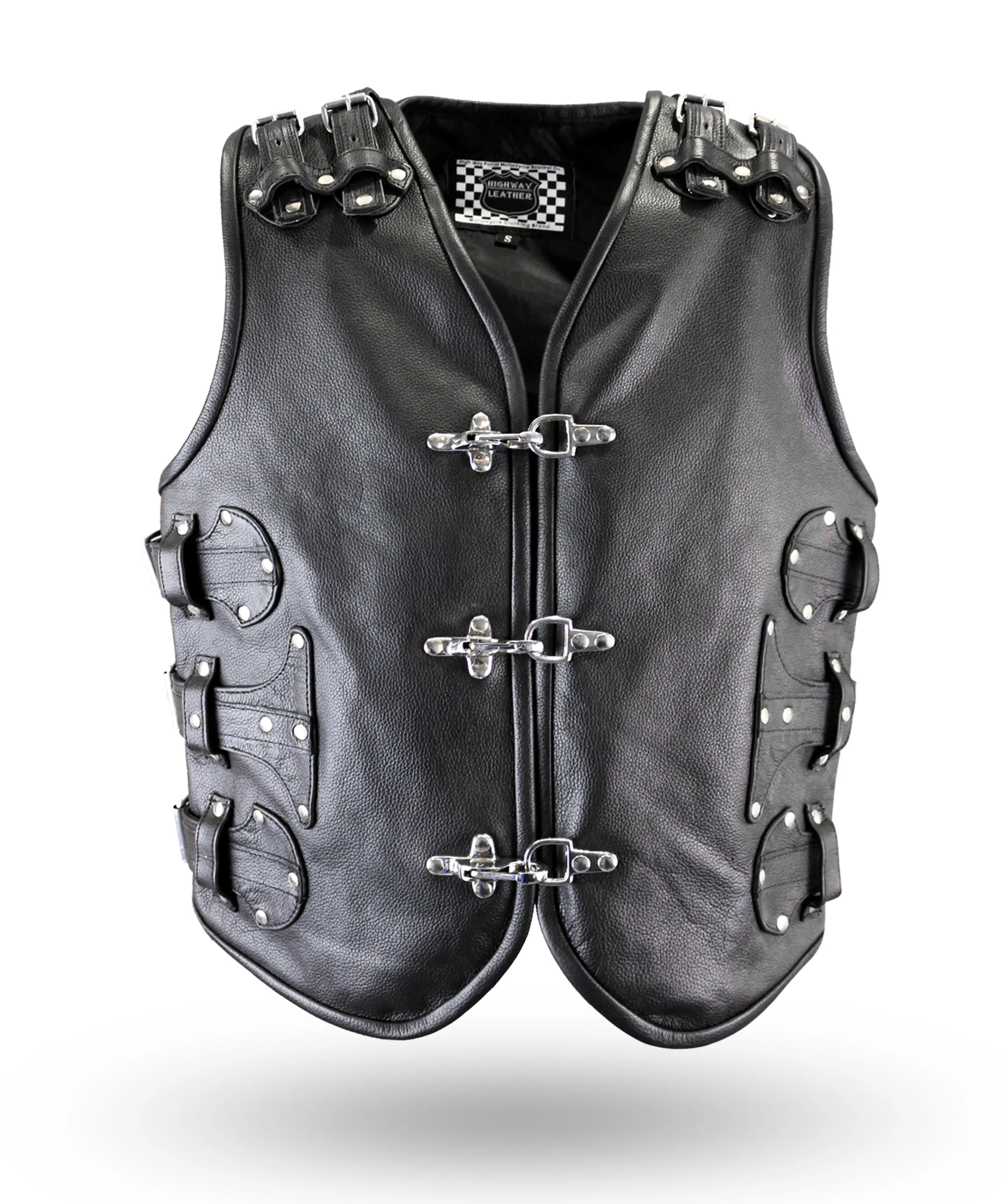 HL11649BLACK Highway Leather Heavy Metal Rocker Biker Waistcoat Motorcycle Vest Customized Classic Buckle Nylon, Straps, Menswear