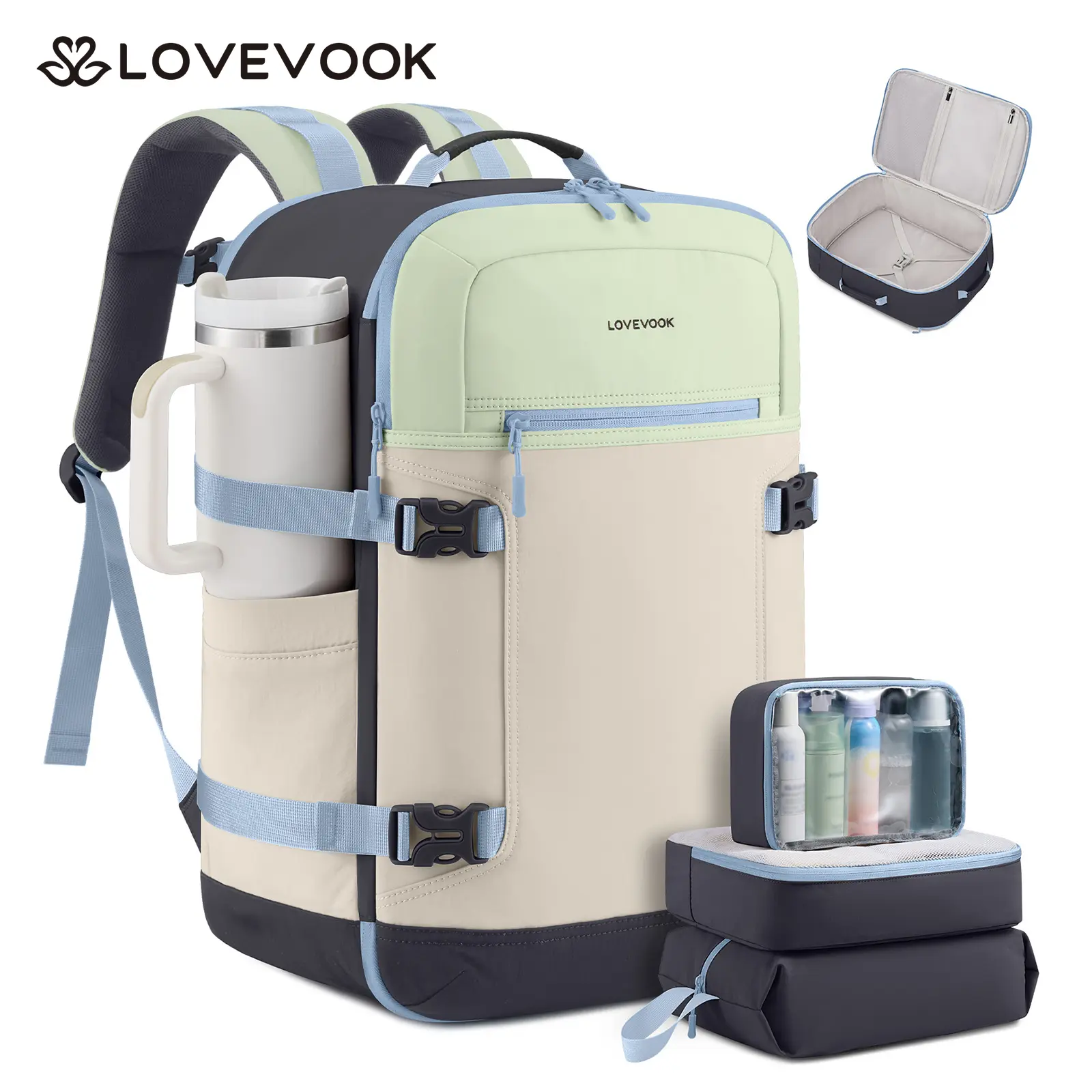 LOVEVOOK 50L Travel Backpack for Women & Men, Airline Approved Carry On Backpack with 3 Packing Cubes, TSA Personal Item Bag, Waterproof Weekender Overnight Backpack Fits 17" Laptop