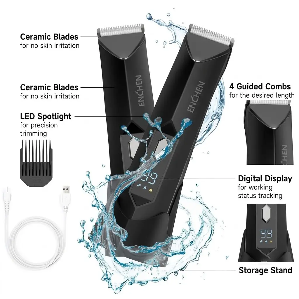 Electric Body Hair Trimmer for Men & Women, Groin & Bikini Pubic Hair Shaver, Rechargeable Waterproof Ball & Body Groomer with Ceramic Blade, Painless Private Area Hair Removal