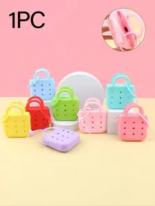 A mini cute solid color silicone pouch handbag, DIY coin purse, beach bag, comfortable to the touch, zipper design, easy to carry, can be attached to other bags, travel storage, daily commuting, souvenirs, birthday gift.