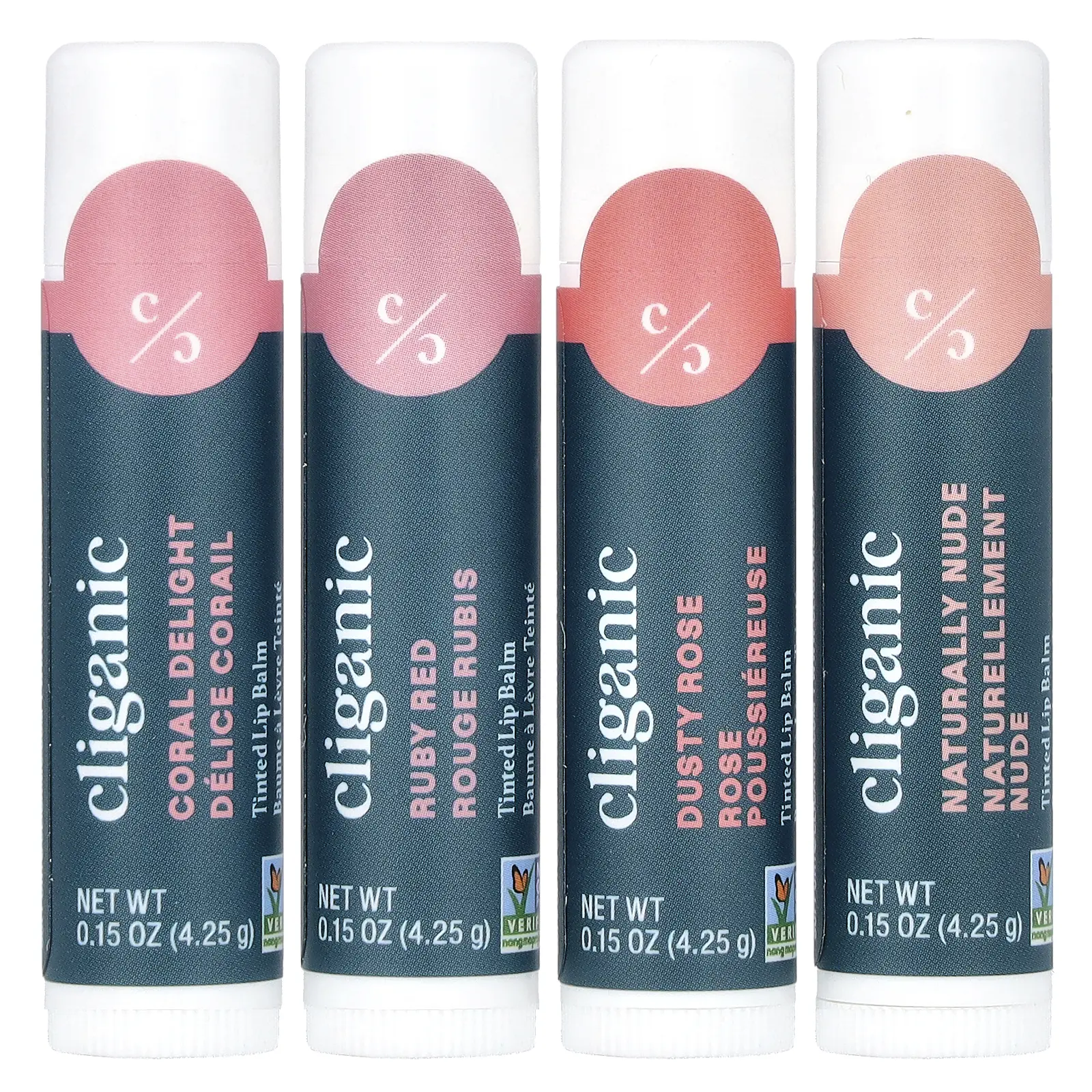 Cliganic Tinted Lip Balm Set, Hint of Tint, 4 Pack, 0.15 oz (4.25 g) Each