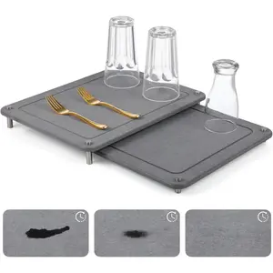 2 Pcs Stone Dish Drying Mats, Nesting Quick Drying Diatomaceous Earth Mats, Self-Absorbent Dish Mats with Non-Slip Feet & Sanding Tools, Stone Dish Racks for Kitchen Counter
