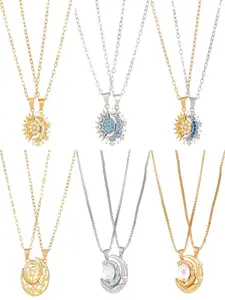 Style Moon Sun Couple Necklace Magnetic Day Night Clavicle Chain, Valentine's Day Gift, Unisex Jewelry, Brother Sister Necklaces, Magnetic Multiple Necklace