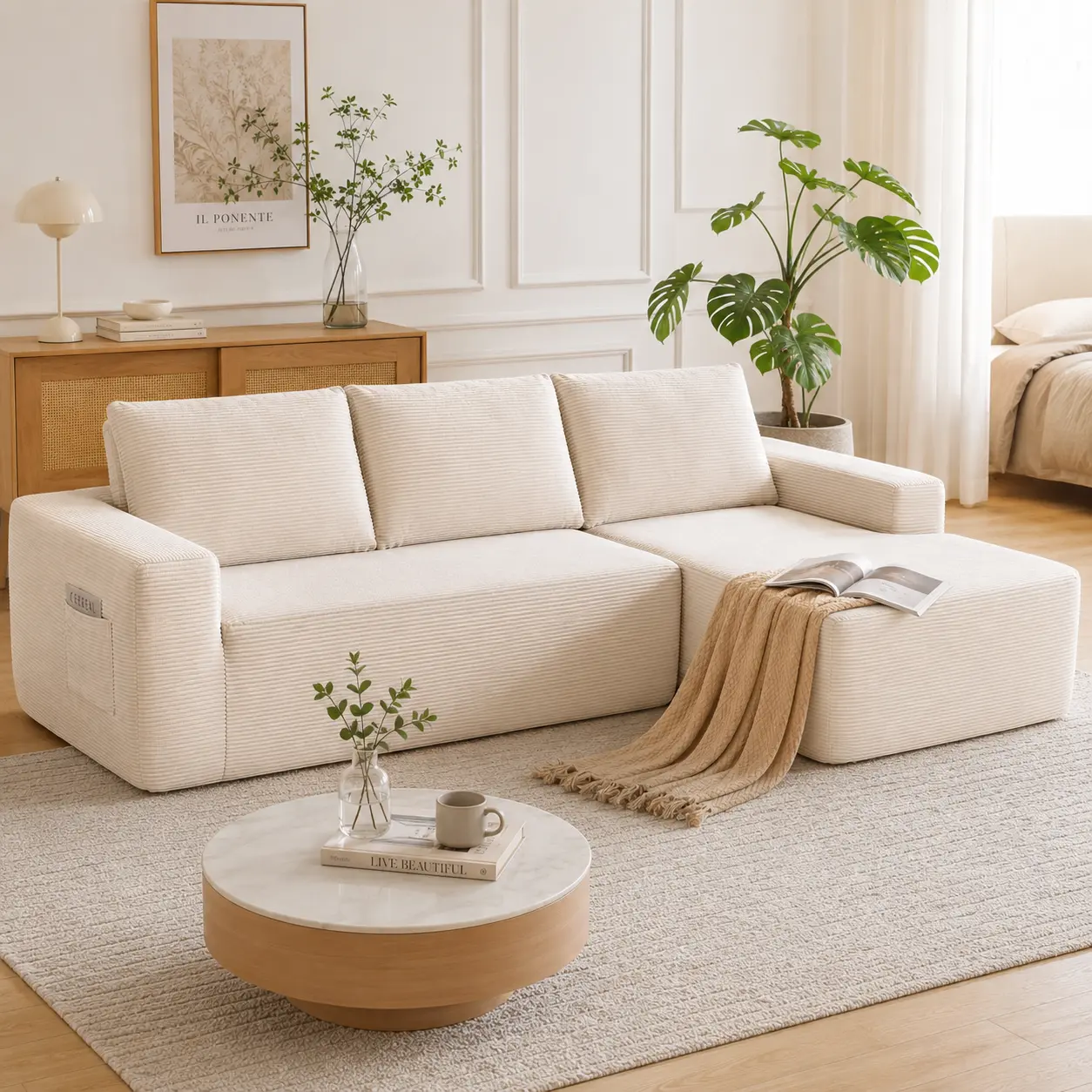Modular   sectional  96-Inch L-Shaped Cloud Couch: Left/Right Chaise, Boneless  couches   Pillowless Design, Comfy Seating for Living room& Bedroom & Game Rooms