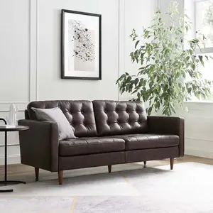 Modway Exalt Tufted Leather Sofa in Brown Modway Exalt Tufted Leather Sofa in Brown