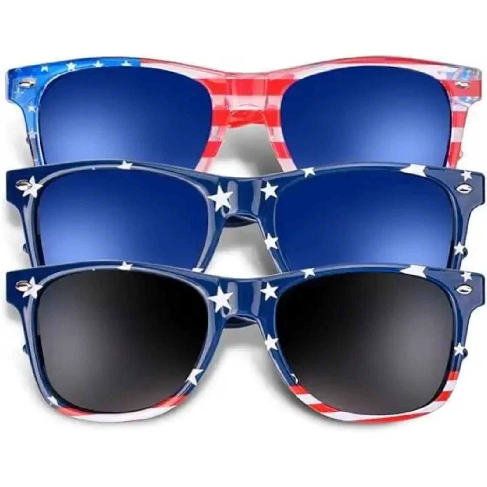 3-Pack Patriotic American Flag Sunglasses, Retro Plastic Frames with UV Protection for Men & Women, 4th of July Party Favors, Birthdays, Sun Protective Sunglasses, Adjustable
