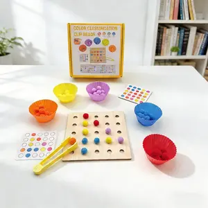 Montessori Wooden Color Sorting Bead Puzzle Stem Educational Toy, Shape Sorter, Unisex Fine Motor Skills, Preschool Learning Game, Travel Friendly, Portable