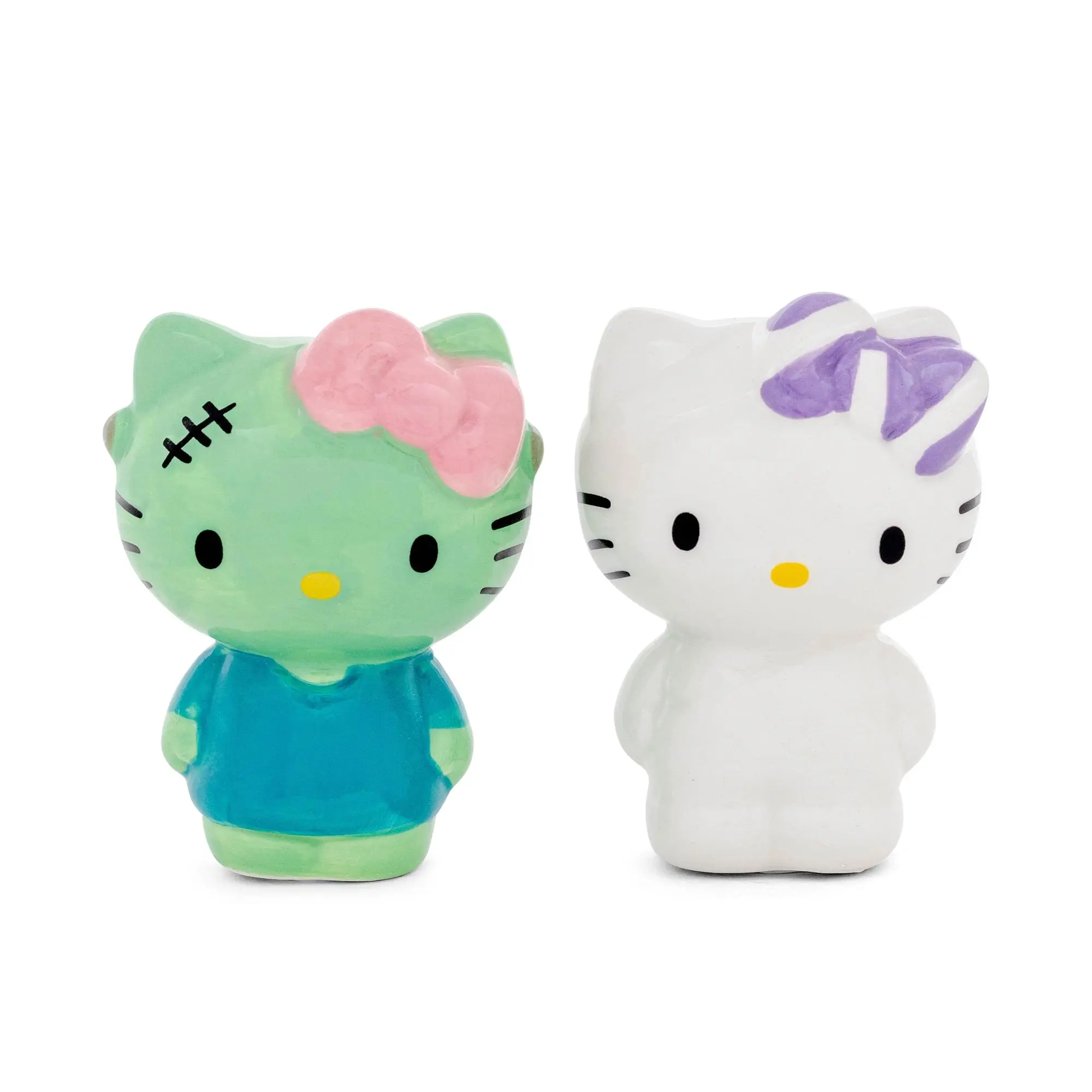 Sanrio Hello Kitty Mummy & Frankenstein Refillable Ceramic Salt Pepper Shakers Set, Kitchen Gadgets for Seasoning & Food Prep