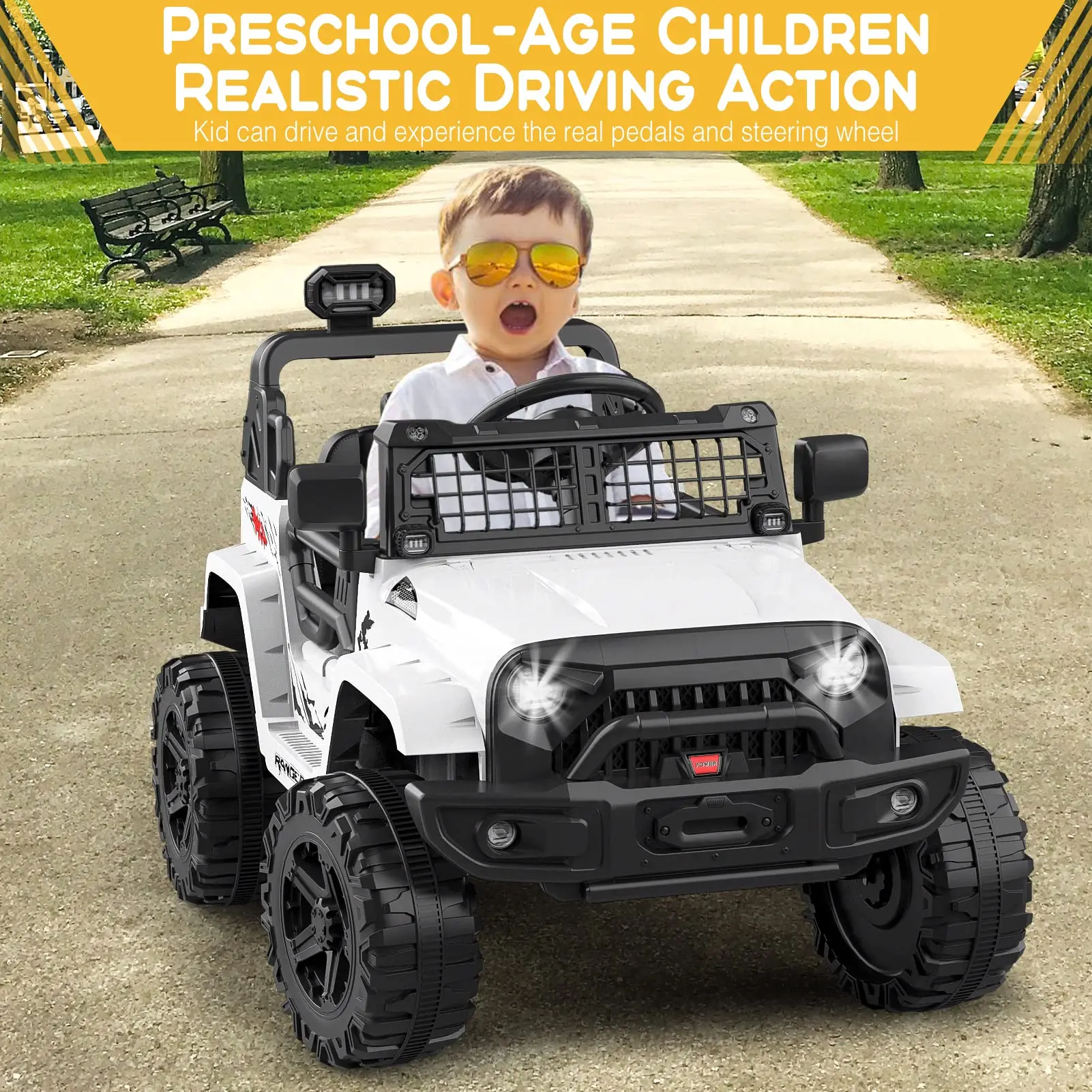 GARVEE 12V Battery-Powered Kids' Ride-On Trike Power Wheels with Remote Control - Dual 35W Motors, Dual Drive Mode, LED Lights, Built-In Music, Safety Belts, Realistic Driving Experience