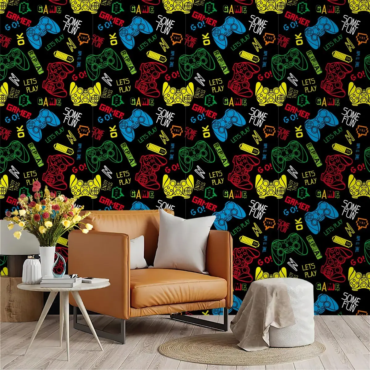 Creative Game Controller Pattern Wallpaper, Peel and Stick Wallpaper Designs, Mould-Proof, Self Adhesive Wallpaper, Ideal for Living Room, Kitchen, Bedroom, Moving Gift, Graduation Gift