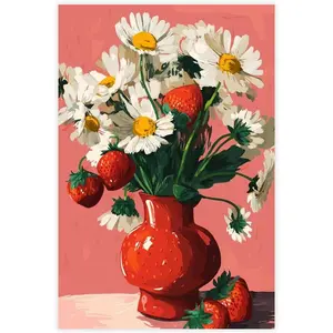 Vintage Daisy And Strawberry Vase Poster Prints Office Bathroom Room Decor Wall Art Aesthetic Canvas Paintings