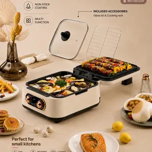 MBR Indoor Smokeless Electric Korean BBQ Grill, Non-Stick Removable Plate, Dual Cooking Surface, Adjustable Temperature, Dishwasher Safe, 1800W
