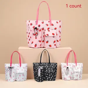 Butterfly Strawberry Tote Bag, Vintage Trendy Aesthetic Tote, Vintage Single Shoulder Large Capacity Backpack, Student Essential Laptop Water Bottle Storage Bag, Strawberry Themed Bag, Fashionable Patterned Bag
