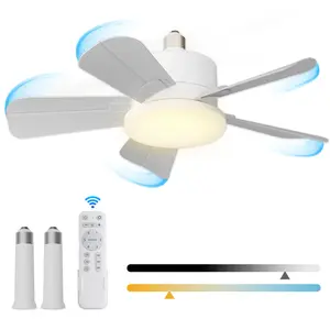 17" Socket Fan Light with Remote and 2 Socket Extenders, Wireless Screw in Ceiling Fans with Dimmable Lights, Up to 1200LM/6500K Light Bulb Fan for Kitchen Bathroom Garage Tool Room, White