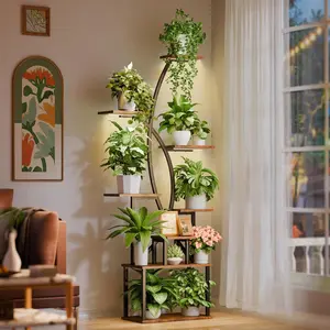 POZILAN Plant Stand with adjustable Grow Light: 8 Tier 65"Corner Shelf, Metal Display Storage Rack Organiser for Multiple Pot, Decor for Room, Ideal Gift Flower Decorative