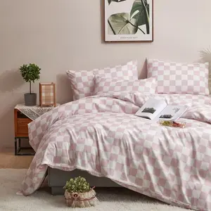 Pink Plaid Comforter - Full Size Teen Checkered Dorm Quilt - Preppy Light Pink Grid Comforters