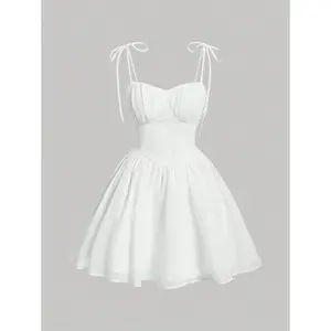 MOD Women's Ruched Bust Milkmaid Cami Dress,White Graduation Dress
