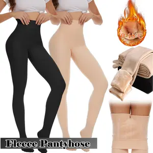 Womens High Waisted Opaque Fleece Lined Leggings Laides Stretch Thick Winter Warm Pantyhose Soft Comfortable Thermal Stockings Tights Womenswear Basic Minimalist