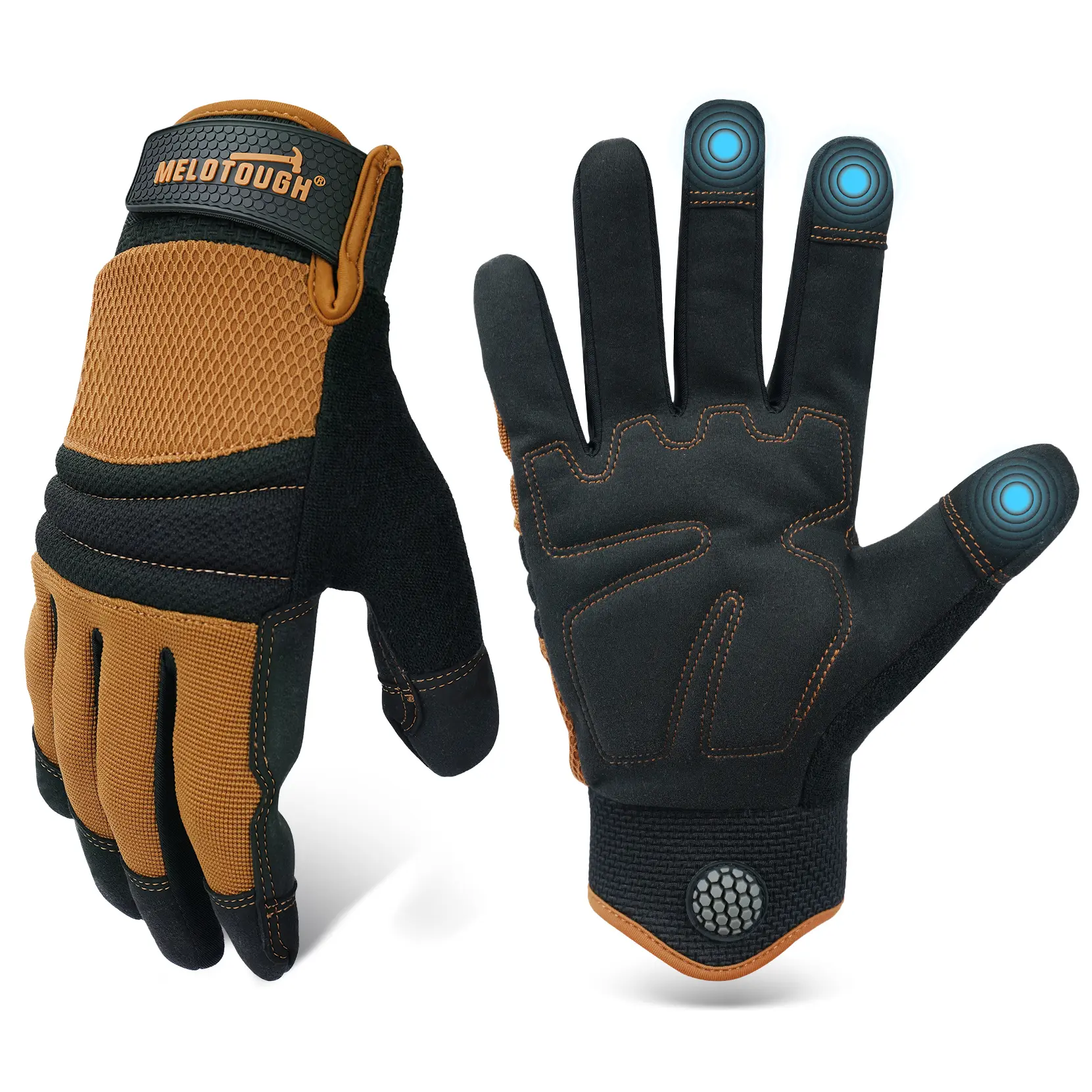 MELOTOUGH Work Gloves for Men Women, Heavy Duty Mechanic Gloves with Touch Screen, Non‑Slip Wear‑Resistant Safety Working Gloves for Garden, Yard, Warehouse, Construction and Daily Work