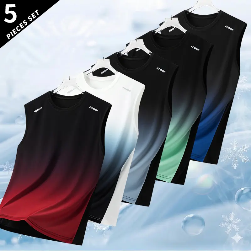 Pack of 5 – Men’s casual sports T-shirts, summer quick-dry fabric, stretchy breathable short-sleeve T-shirts, gradient fashion print men’s fitness training tops, suitable for sports, outdoor leisure wear, gym running workouts, ideal as a gift