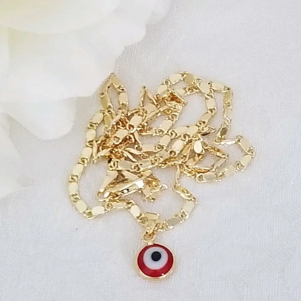 RED EYE TURKISH fashion necklace gold-plated 24"inches good luck & protection